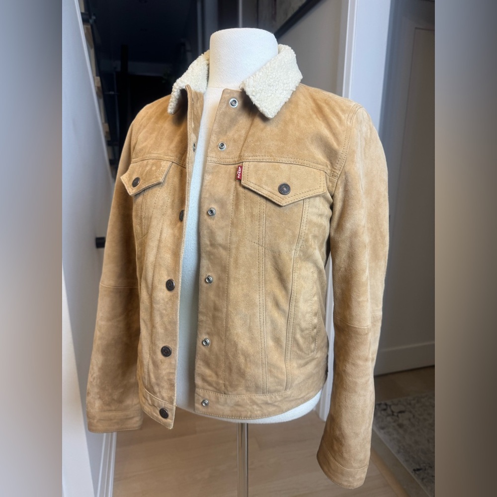 Rare Levi’s Women’s Goat Suede Sherpa Trucker Jacket – Tan – Size S - Picture 6 of 12